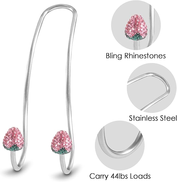 Guoord Pink Car Accessories for Women, 2 Pcs Hot Pink Car Decor Hooks for Purses and Bags, Durable Backseat Holder, Strawberry Purse Hook Hangers, Storage Universal for SUV Truck & Van