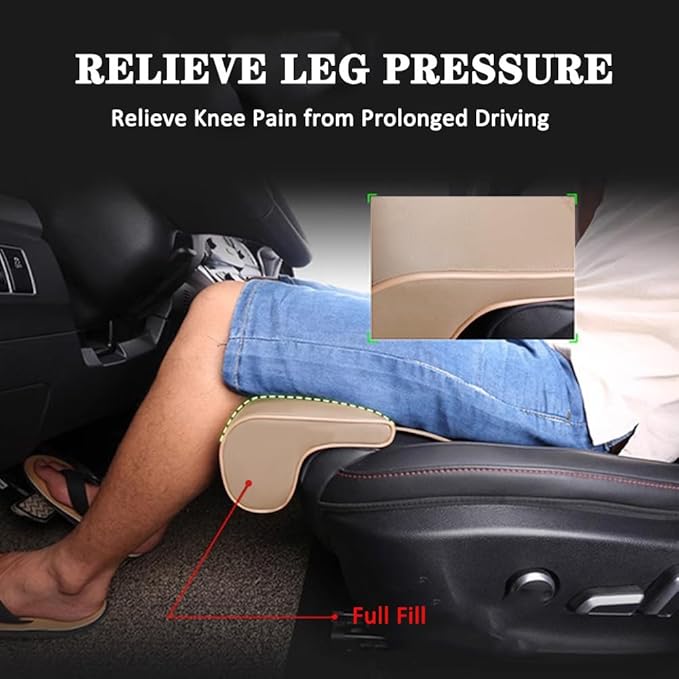 Leather Car Seat Extender Cushion,Car Leg Extender Leg Support Pillow Universal Car Seat Leg Pad,Comfortable Leg Rest Extended Cushion Mat for Car Bus Train Home Office (Beige)