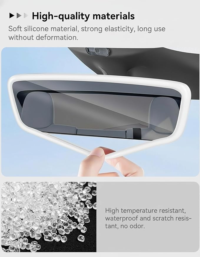 Farmogo Protector Trim Frame for 15.4'' Tesla Model Y & Model 3 Highland 2024-2026 Accessories with Wireless Silicone Charging Mat Screen Edge & Rearview Mirror Protector Frame (3PCS White)