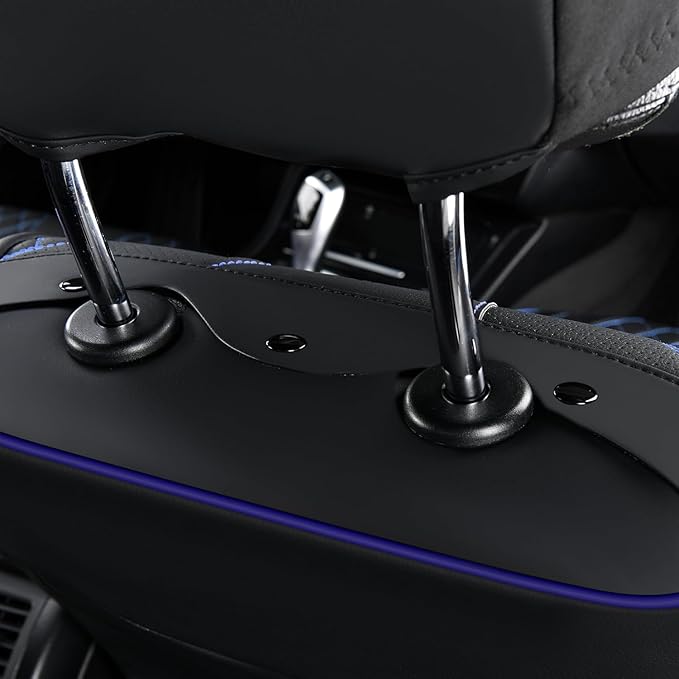 FLORICH Automotive Car Seat Covers Front Seat, Leather Car Seat Cover 2 Pack Waterproof Front Seat Covers Full Coverage Driver Seat Protector Universal Fit for Most Cars SUV Trucks, Black&Blue Line
