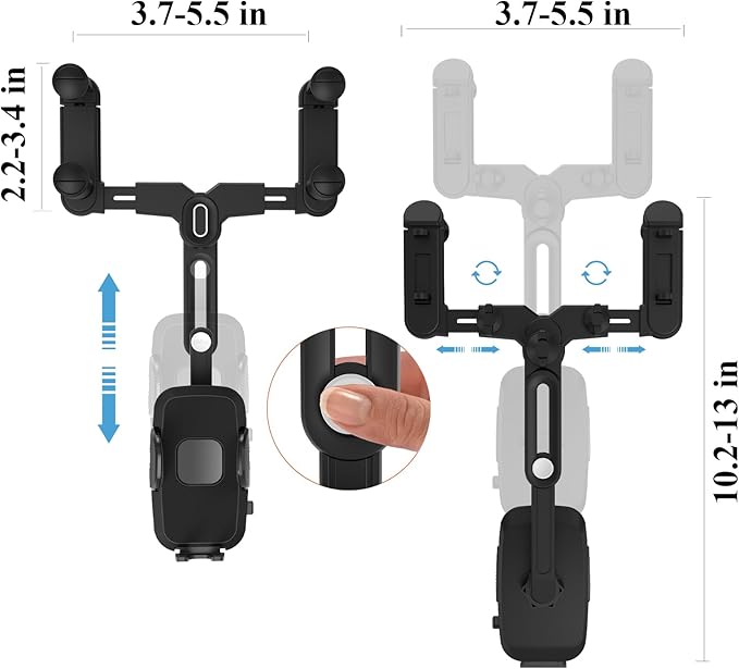 Car Phone Holder Mount, Rear View Mirror Phone Holder, Rotatable and Retractable Phone Holders for Your Car Compatible with iPhone Samsung All 4-7 Inch Cell Phones