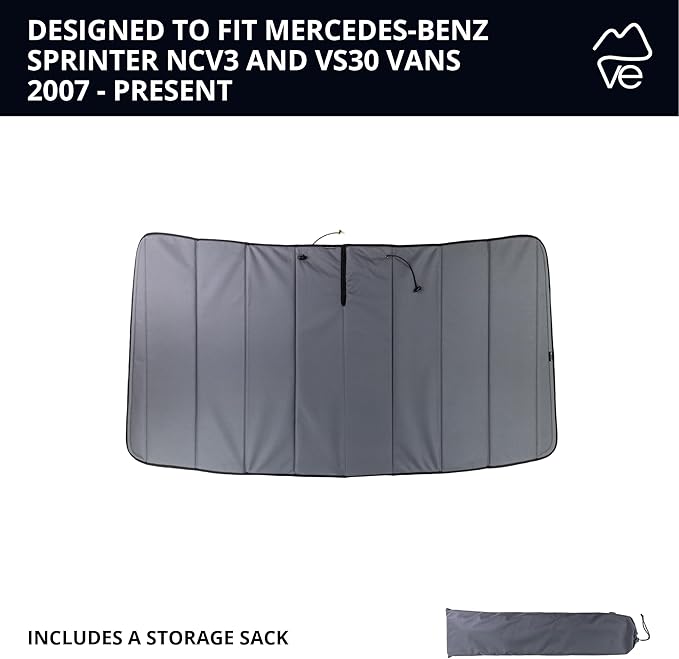 VanEssential Insulated Magnetic Blackout Front Windshield Cover Designed for Mercedes-Benz NCV3/VS30 (Van Years 2007 to Current) - Charcoal Gray