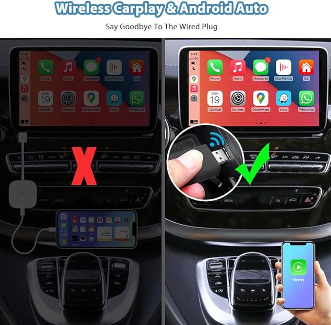 Sunweyer Wireless CarPlay & Android Auto Adapter 2 in 1 Auto Connect Box, Supports Online Updates Wired to Wireless for Cars Have Wired Carplay