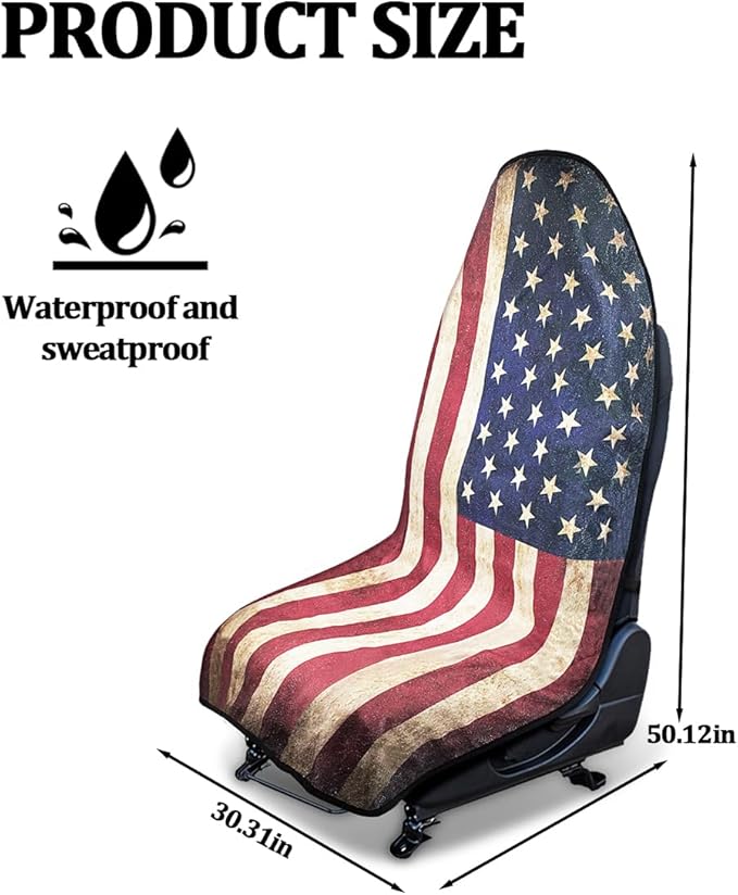 Car Towel Seat Cover, American Flag Performance Microfiber Washable Non Slip Vehicle Front Seat Covers, Sweatproof Automotive Interior Chair Protectors, Universal Fit