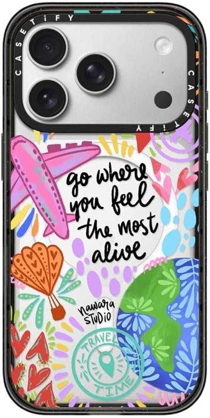 CASETiFY Impact iPhone 17 Pro Case [Slim/Compatible with Magsafe / 8.2 ft. 4X Military Grade Drop Protection] - Travel Time - Clear Black