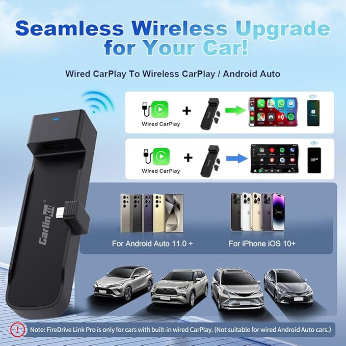 Carlinkit FireDrive Link Pro Car TV Converter, Wireless CarPlay Adapter with HDMI for Fire TV Stick Streaming, Convert Wired CarPlay to Wireless Android Auto & Apple CarPlay Dongle, Plug & Play