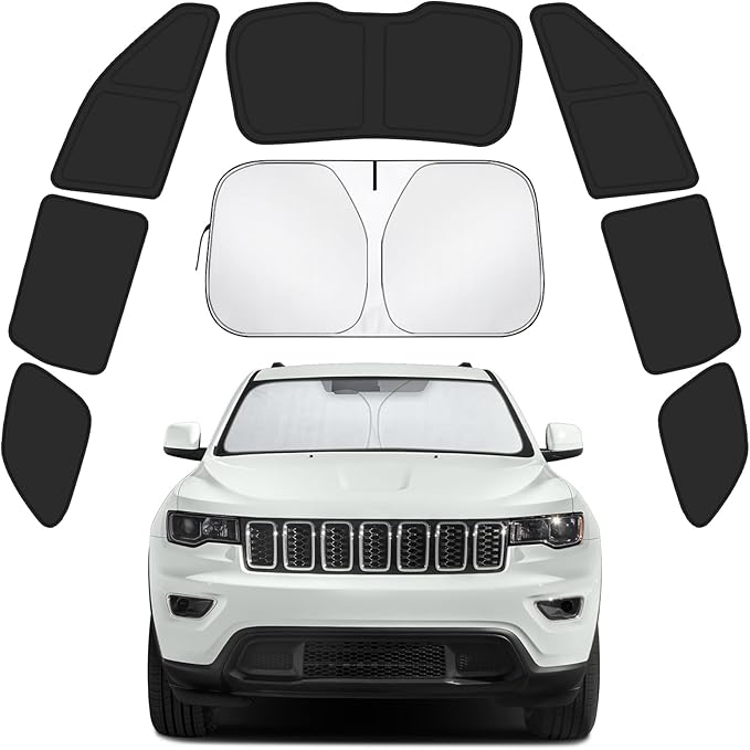 Car Window Shades for Jeep Grand Cherokee 2011-2021 Accessories - Full Set 8PCS Side Window Sunshades with Memory Frame & Blackout Fabric, Privacy UV Shield for Camping/Travel
