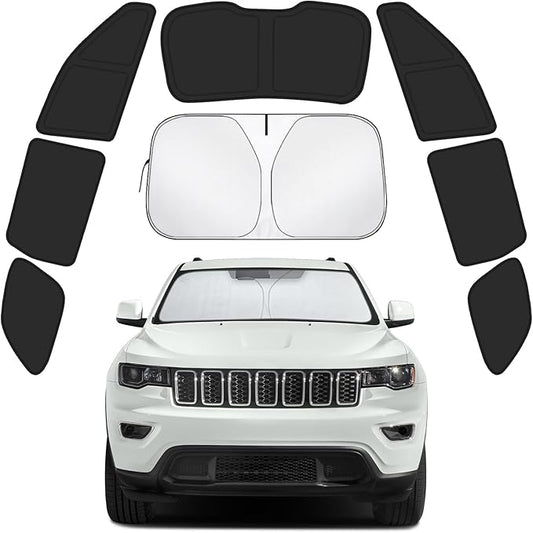 Car Window Shades for Jeep Grand Cherokee 2011-2021 Accessories - Full Set 8PCS Side Window Sunshades with Memory Frame & Blackout Fabric, Privacy UV Shield for Camping/Travel
