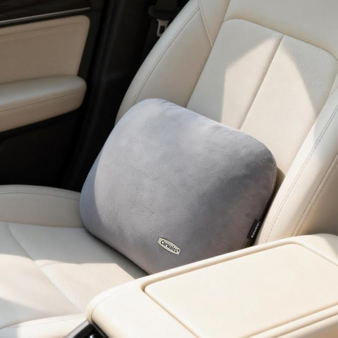 Lumbar Support Pillow for Car Seat Cushion Office Chair Thin Lower Back Pain Waist Support Driver Road Trip Accessories for Women Men Grey