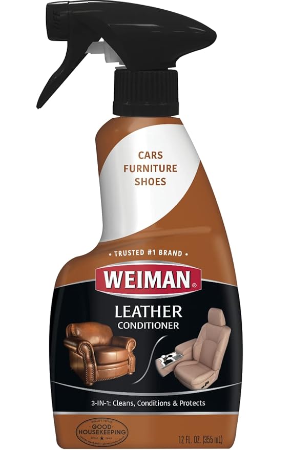 Weiman Leather Cleaner & Conditioner - 12 Fl Oz - Non Toxic Cleans Conditions and Restores Leather Surfaces - UV Protectants Help Prevent Cracking or Fading of Leather Couches Car Seats Shoes Purses