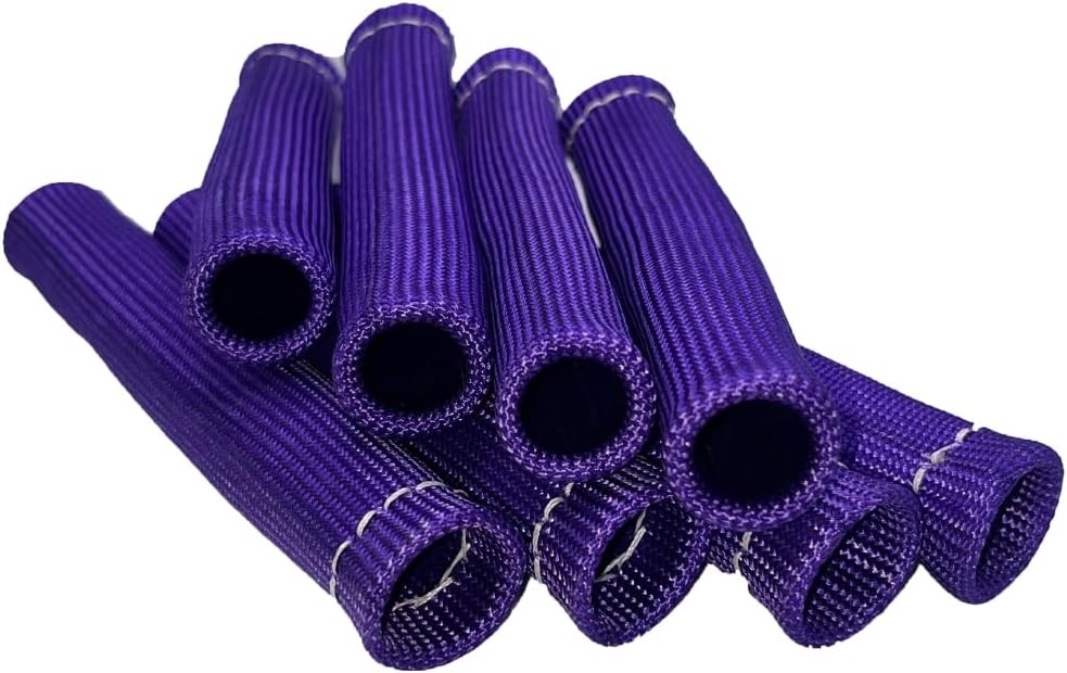 Spark Plug Wire Boots Protection 8 PCS Spark Plug Wire Heat Shield 6 Inches 2500° Spark Plug Heat Sleeve Cover Wrap for LS1 / LS2 Sbc BBC 350 454 (Purple)