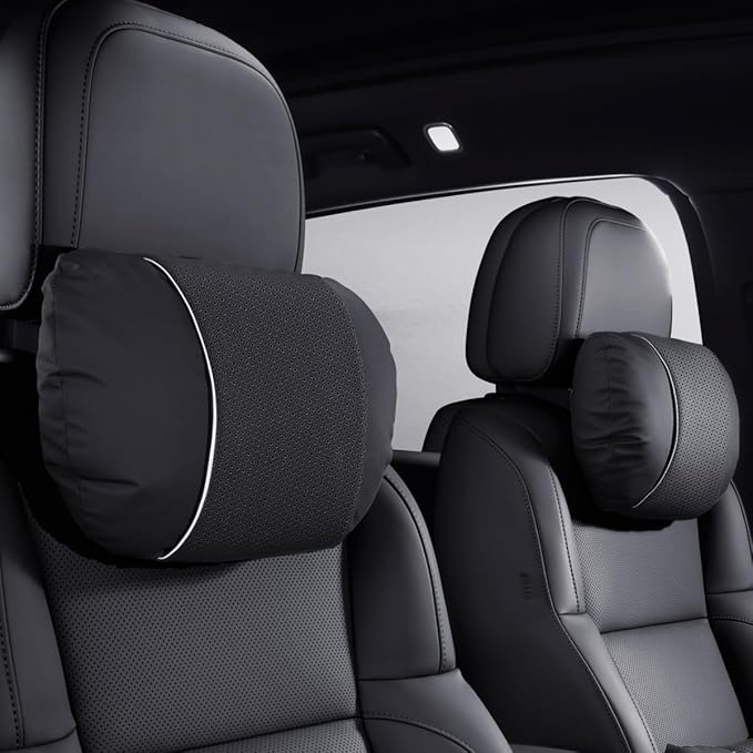 2 Pcs Car Headrest Neck Pillow for Driving,Premium Skin-Feeling Napa Leather Soft and Comfortable Headrest,Two Gears of Height Adjustment Car Seat Headrest Pillow Car Interior Accessories
