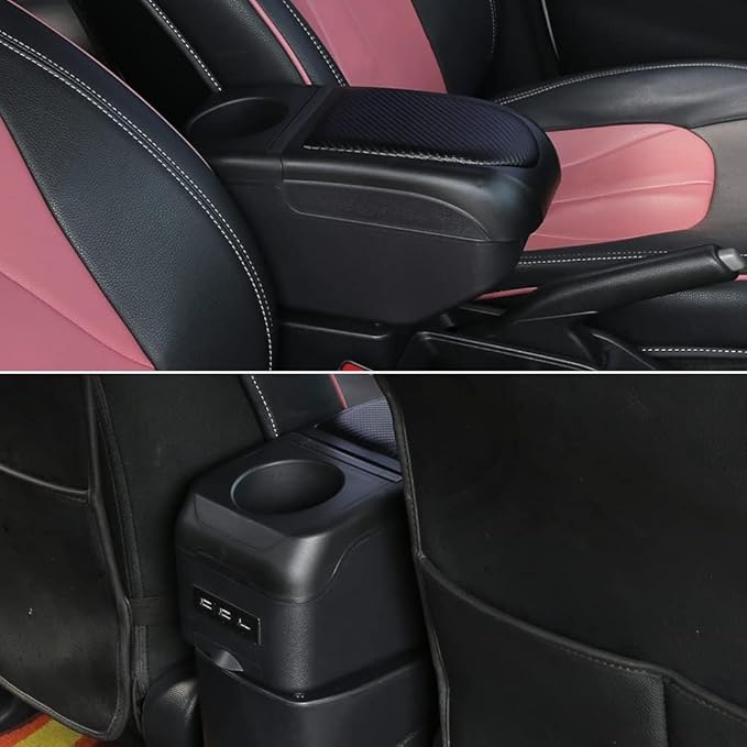 AULPHIKE Compatible with Nissan Note Armrest 2016-2018 Center Console Organizer Armrests Double Layer Storage Space with USB Ports