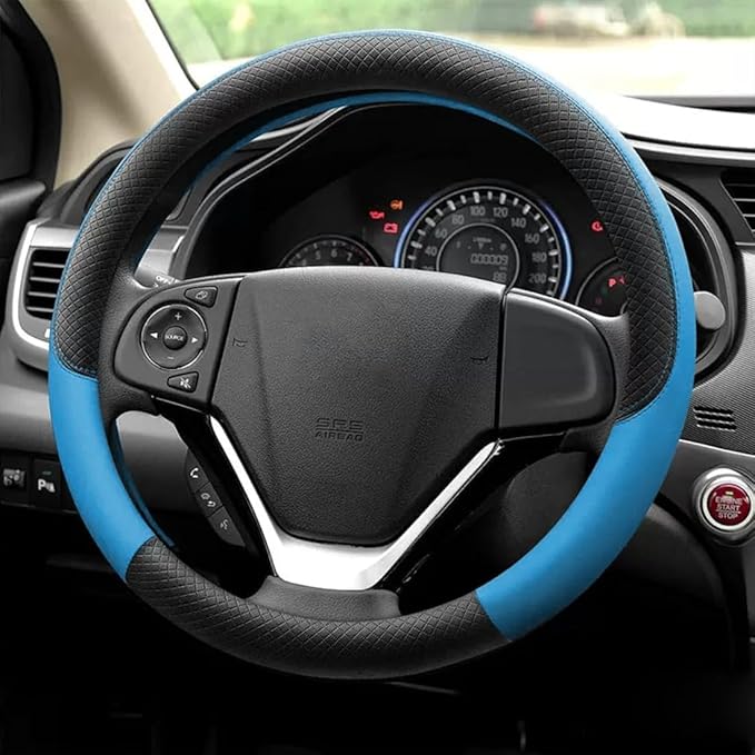 Pahajim Car Steering Wheel Cover for Women Men Universal PU Leather Steering Wheel Accessories Anti Skid 14.5-15 Inch (37-38cm) Forro Volante Carro (Blue)