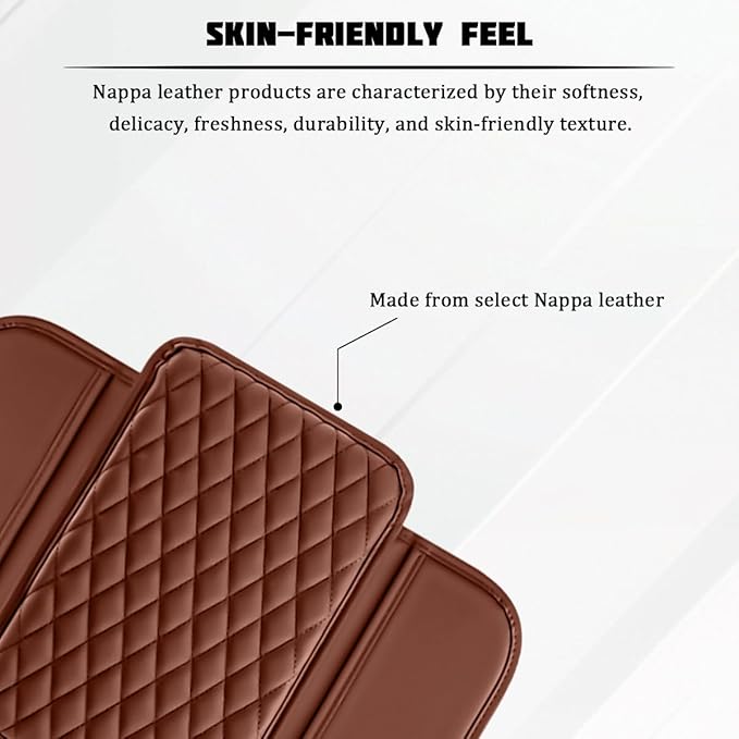 Car Armrest Cushion Pad, Leather Vehicle Center Console Cover with 2 Storage Bags, Non-Slip Automotive Interior Arm Rest Seat Box Cover Accessories, Universal for SUV RV Sedan (Brown)