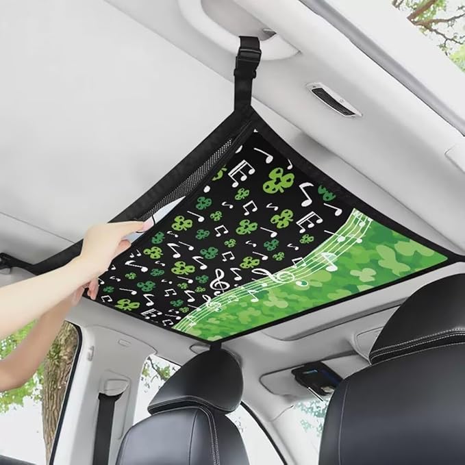 Musical St.Patrick Day Car Roof Storage Bag Car Organizer for Car Seat All Car Storage Organizer One-Size-Fits Car Travel Accessories