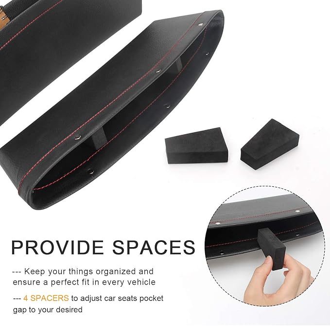 Coolrunner 2 Set Car Seat Gap Organizer, Car Seat Gap Filler, PU Full Leather Car Seat Crevice Storage Box Universal Fit in Between Car Seat Catcher for Phone Keys Cards Pens Coins(Black)