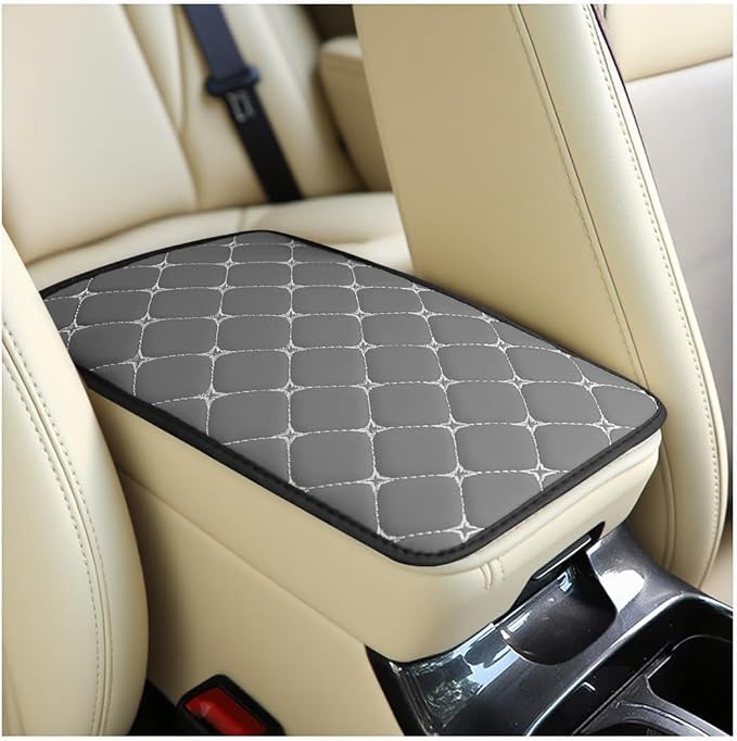 Car Center Console Cushion Pad, PU Leather Vehicle Armrest Cover Protector, Anti-Scratch Automotive Interior Arm Rest Seat Box Mat Accessories, Universal for SUV Sedan Truck (Gray)
