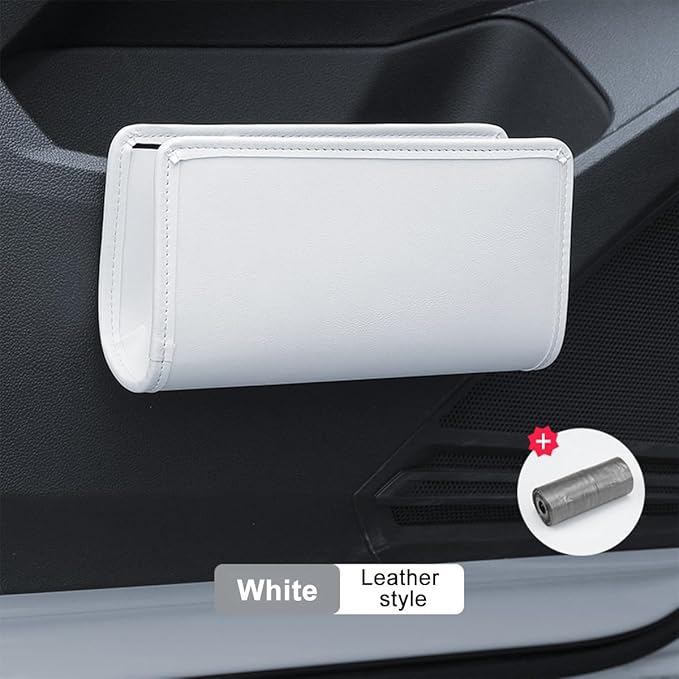 Car Seat Side Storage Pocket, Leather Hanging Foldable Multifunctional Vehicle Front Door Back Organizer Box, Waterproof Auto Interior Organizing Container, Universal fit(White)