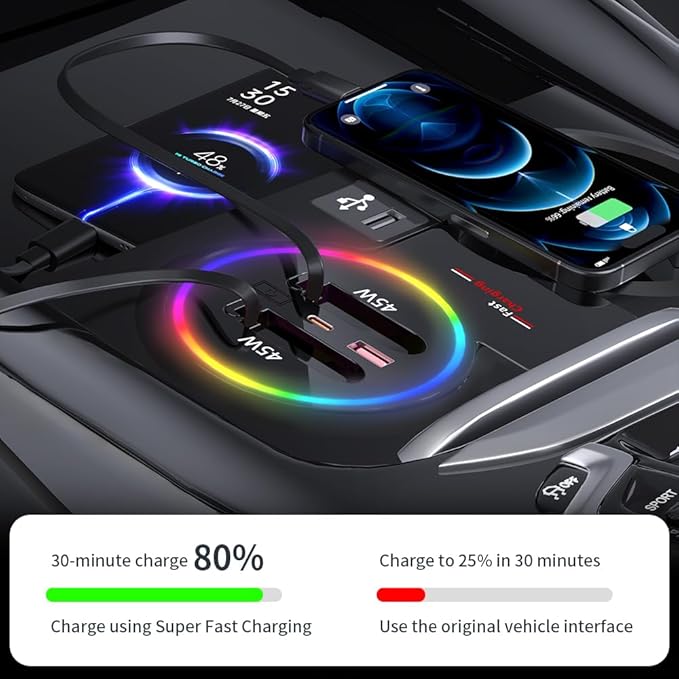 Car USB Hub Docking Station for BMW X3 2018-2024，X3 M 2020-2024，X4 2019-2025，X4 M 2020-2025 Type-C Fast Charger Auto Interior Centre Console Accessories Cigarette Lighter Phone Charging Adapter