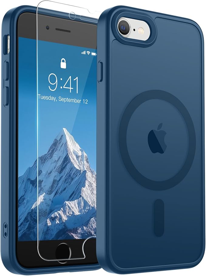 SUPFINE Magnetic for iPhone SE Case 2022 (3rd)/2020 (2nd), iPhone 8 Case (Compatible with MagSafe) (Military Grade Drop Protection) Slim Translucent Matte Phone Case, Deep Blue