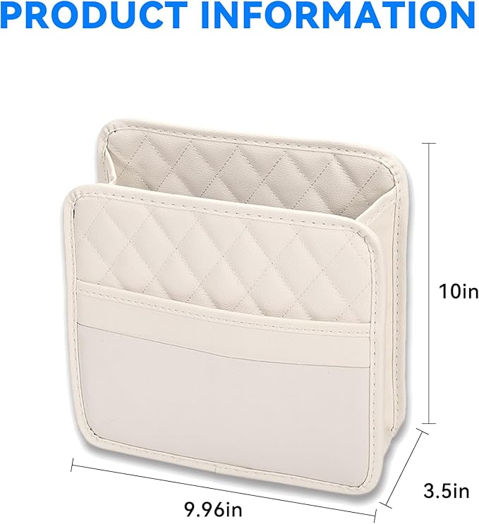 Car Back Seat Organizer, Waterproof PU Leather Car Seat Back Hanging Bag, Multifunctional Car Storage Bag Vehicles Interior Accessories for Adults, Universal for Most Cars (Beige)