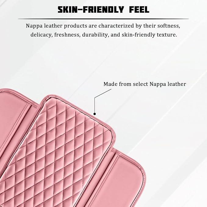Car Armrest Cushion Pad, Leather Vehicle Center Console Cover with 2 Storage Bags, Non-Slip Automotive Interior Arm Rest Seat Box Cover Accessories, Universal for SUV RV Sedan (Pink)