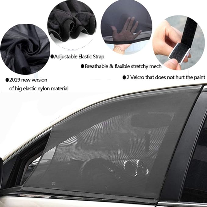Car Front Window Sun Shade - 2 Pack Breathable Mesh Side Window Shade Sunshade UV Protection for Driver Family Pet on Front seat, Curtain with Two Holes to See Rearview Mirror, Size M