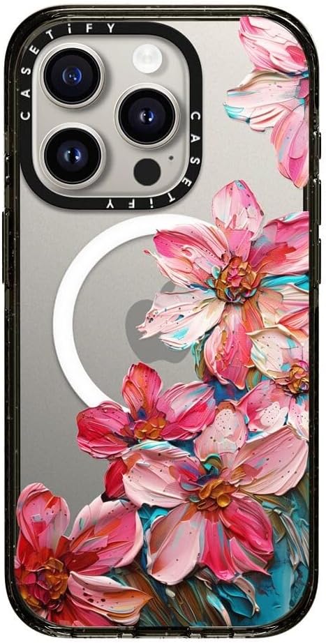 CASETiFY Impact iPhone 15 Pro Case [4X Military Grade Drop Tested / 8.2ft Drop Protection/Compatible with Magsafe] - Lisbon Love Summer Flowers Clear - Clear Black