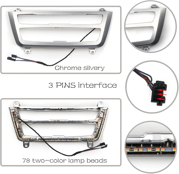 Car Inner Air Condition A/C Panel LED Lighting Ambient Light Trim Accessories for BMW 3 4 Series 3GT F30 F36 M3 M4 Center Control Two-Color Atmosphere Lamp Panel Replacement Cover (Silver)