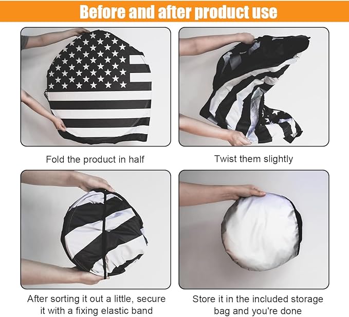 American Flag Car Windshield Sun Shade, Foldable Car Front Window Sunshade for Car SUV Truck, Auto Interior Sun Protection Cover, Blocks UV Rays & Keeps Your Vehicle Cool (USA B&W Flag, X-Large)