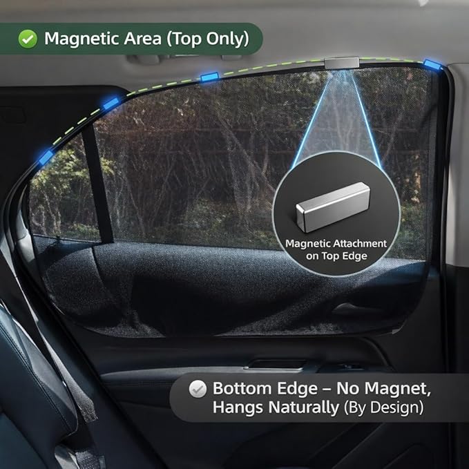 Aokway Magnetic Car Window Shades, Mesh Window Covers for Camping, UV Protection Car Curtains for Front & Rear Sunshade for car Window Baby, Universal Fit for Baby & Drivers (4Pcs)