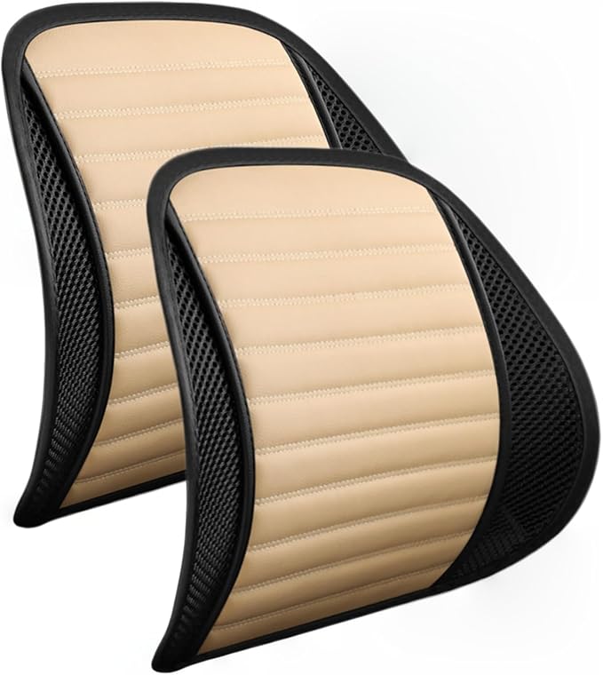 Premium Car Interior Back Support - Versatile Lumbar Cushion for Driver Seat with Breathable Fabric and Adjustable Strap. (2, Beige)