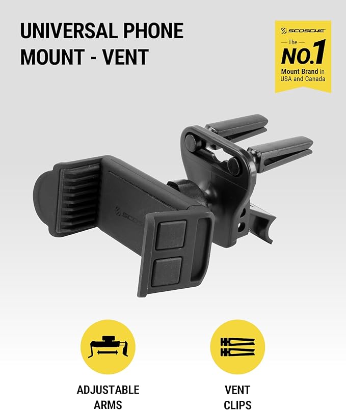 Scosche HVM2-1 Vent Phone Mount for Car, 360° Adjustable Cellphone Stand, Hands-Free Cell Phone Holder for Car Air Vent Compatible with iPhone 16/15/14/13/12 Series & Mobile Phones up to 3.5 inches