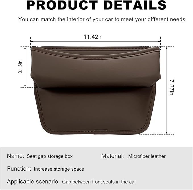 DXNQ Large Capacity Car Seat Gap Filler Organizer, Leather Car Front Seat Slot Storage Box Keeps Car Tidy, Portable Car Seat Gap Filler with 2 Charge Holes for Phones Glasses Keys Cards (Brown)