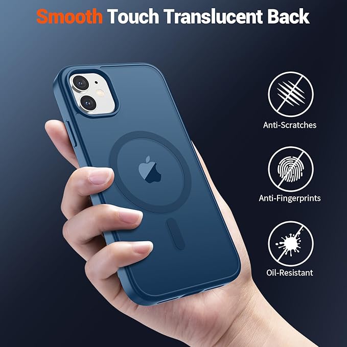 SUPFINE Magnetic for iPhone 11 Phone Case with Screen Protector (Compatible with MagSafe)(Military Grade Drop Protection) Translucent Matte Shockproof with Anti-Fingerprint Phone Case,Deep Blue