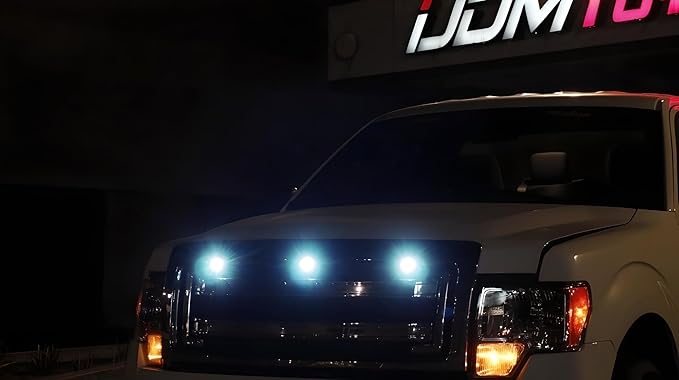 iJDMTOY 3pc Set Custom Retrofit 8000K Ice Blue Front Grille Mesh Mount LED Lighting Kit Compatible With Trucks SUVs
