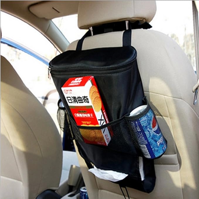 Car Seat Back Organizer, Auto Back Seat Hanging Insulation Multi- Pocket Travel Storage Cooler Bag Heat-Preservation Insulated Wrap Bottle Bag with Mesh Pockets