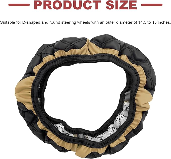 Car Steering Wheel Cover, 15 Inch Elastic Comfortable Auto Steering Wheel Protector, Anti-Slip Leather Wheel Cover Fashionable Interior Accessories for Most Cars Trucks SUVs (Beige)