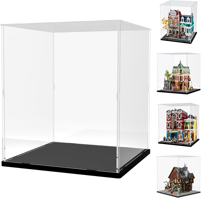 Choowin Acrylic Display Case for Lego Boutique Hotel 10297 for Lego Modular Buildings for Lego Hocus Pocus 21341 Thickened Clear Display Cases for Collectibles Assemble Dustproof Display Box(Black)