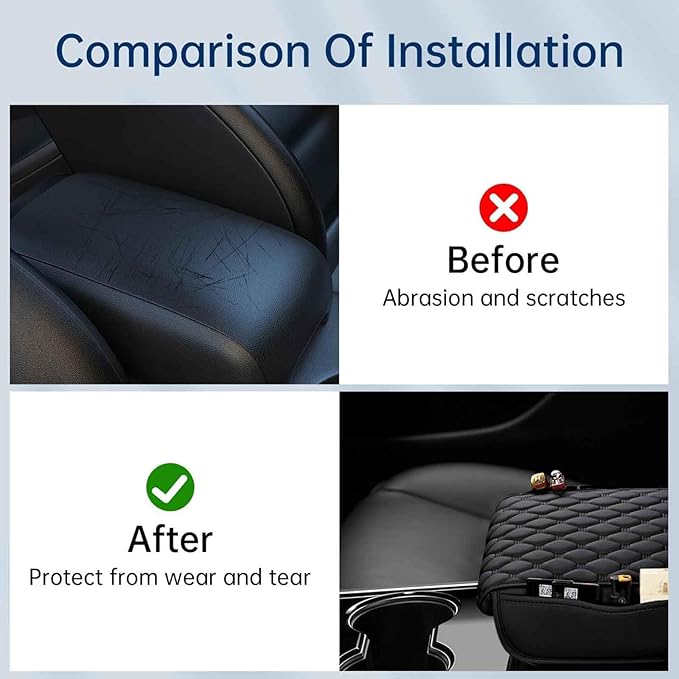 Car Center Console Cover for Dodge Ram 5th Ram 1500 2019-2024, Universal Leather Armrest Cover Protector Cushion Waterproof Interior Accessories with 2 Storage Bags,B/Brown