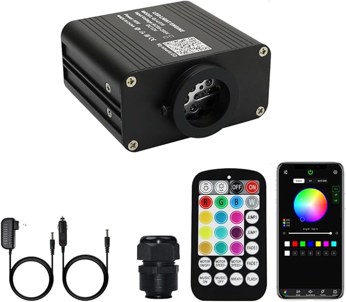AMKI 16W Twinkle+Sound Mode RGBW Light Source Engine Driver Remote/APP Control Starlight Box Motor for Fiber Optic Star Ceiling Light Kit