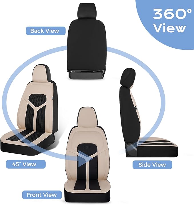 FLORICH Car Seat Covers Front Seat, Universal Seat Cover 2 Seats, Automotive Seat Covers with Mesh Leather, Waterproof Car Seat Protector, Breathable Car Seat Cushion for Most Car SUV Truck Beige