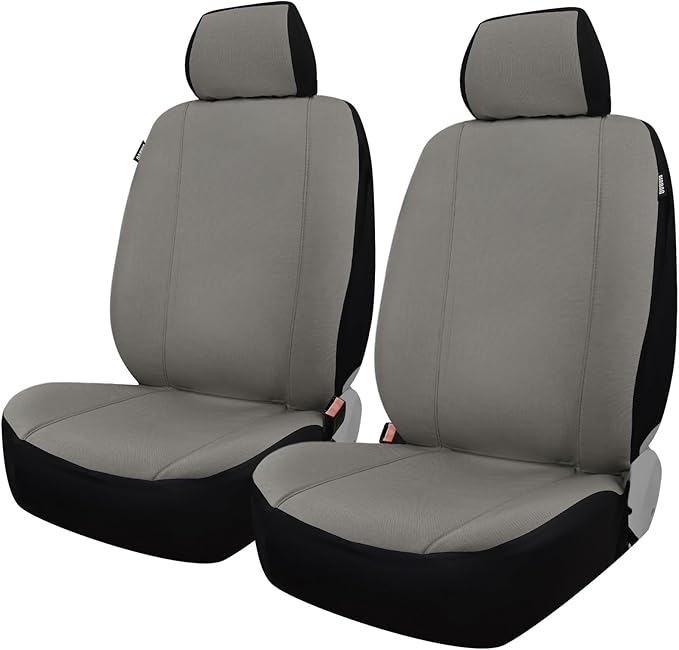 Champlus Car Seat Covers, Canvas Seat Protectors for Two Front Seats, Universal Fits Sedan Cars, SUVs, Trucks, and Mini Vans, Airbag Compatible, Quick Install, Set of 2, Gray