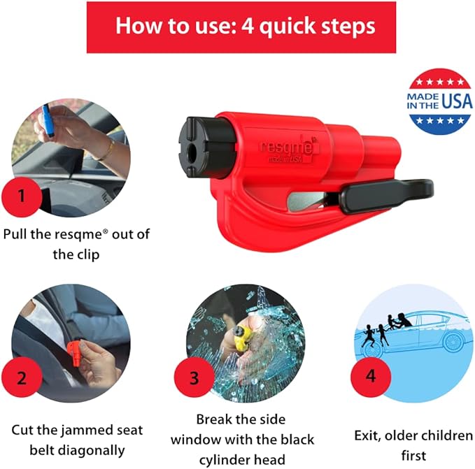 resqme The Original Compact Emergency Keychain Car Escape Tool, Seatbelt Cutter and Window Breaker, Made in USA, Pack of 2