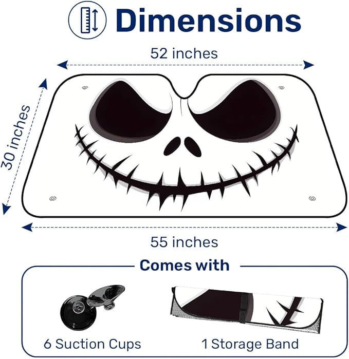 GENANY Nightmare Skellington Sun Shade for Car SUV Truck (55x30 Inches),Sun Shade Windshield, Shades for Front Windows, Horror Sunshade for Car Windshield, Protector Blocks UV