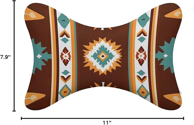 Soft Car Headrest Pillow Compatible with Tribal Navajo Indiana Western Southwest Ethnic, 2 Pcs Memory Foam Car Neck Pillow with Breathable Removable Cover Car Pillow for Nap/Neck Pain Relief