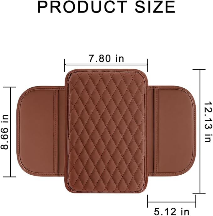 Mandark Car Center Console Cover, Microfiber Leather Vehicle Armrest Protector Cushion with 2 Storage Bags, Auto Interior Arm Rest Seat Box Pad Accessories, Universal for SUV, Sedan, Truck (Brown)