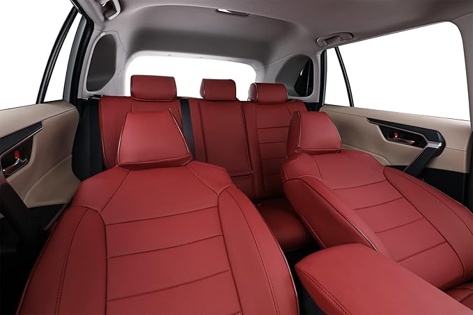 EKR Rav4 Seat Covers Custom Fit for Toyota Rav4 (Only Hybrid) 2019-2025 LE,XLE,XLE Premium,Limited,Woodland Edition, Leather Car Seat Cover Full Set for SUV,Faux Leather(Burgundy)
