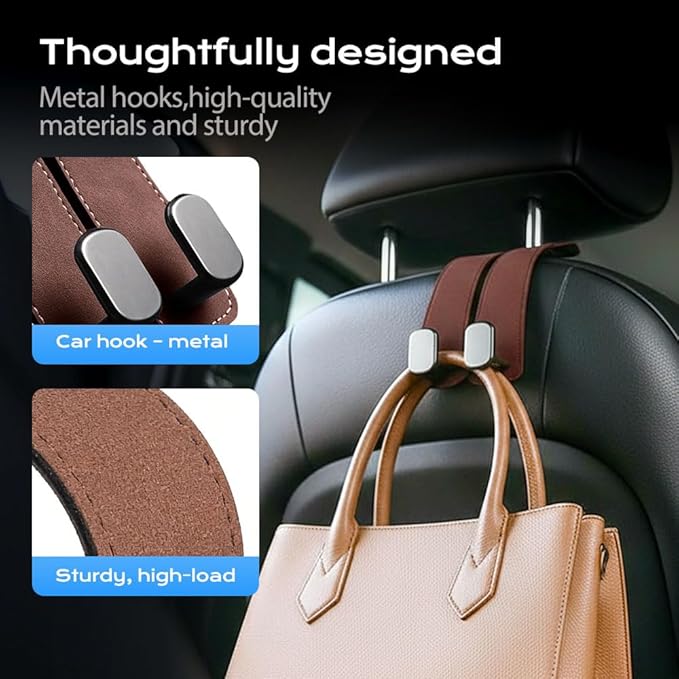 2026 Car Headrest Storage Hooks - Universal Backseat Hanger Organizer for Handbags & Grocery Bags (1, Brown)